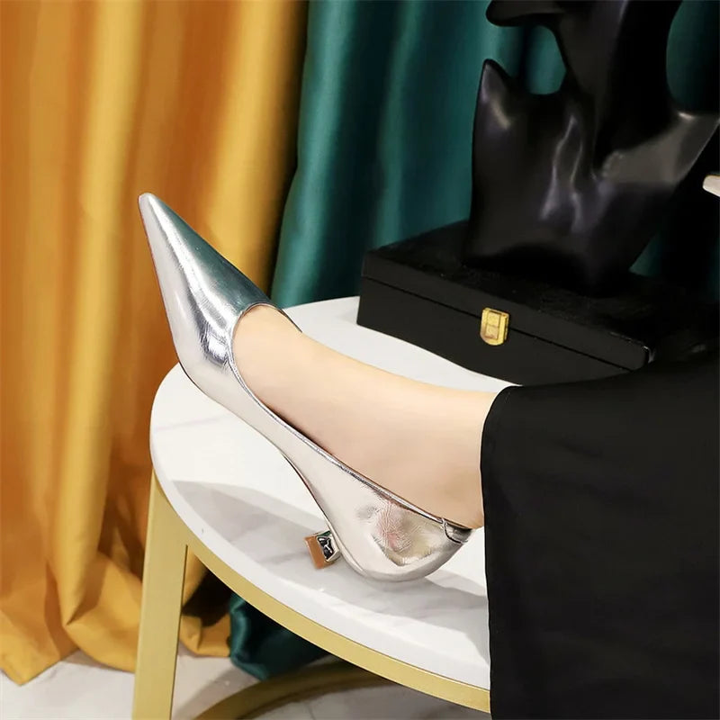 Shallow Mouth Pointed Toe Thin Low Heel Shoes Gold Comfortable Simple Professional Single Shoes
