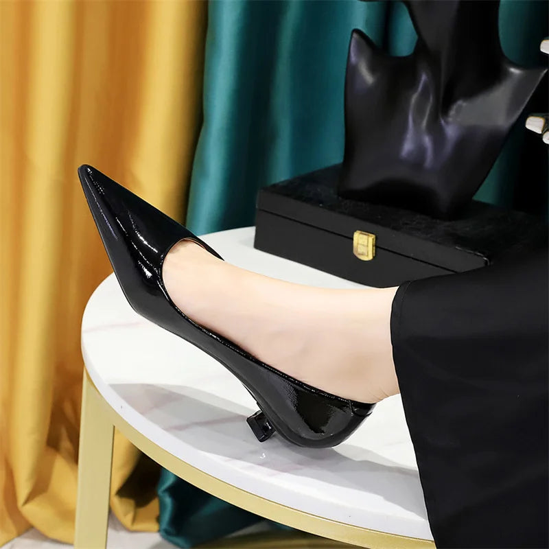 Shallow Mouth Pointed Toe Thin Low Heel Shoes Gold Comfortable Simple Professional Single Shoes