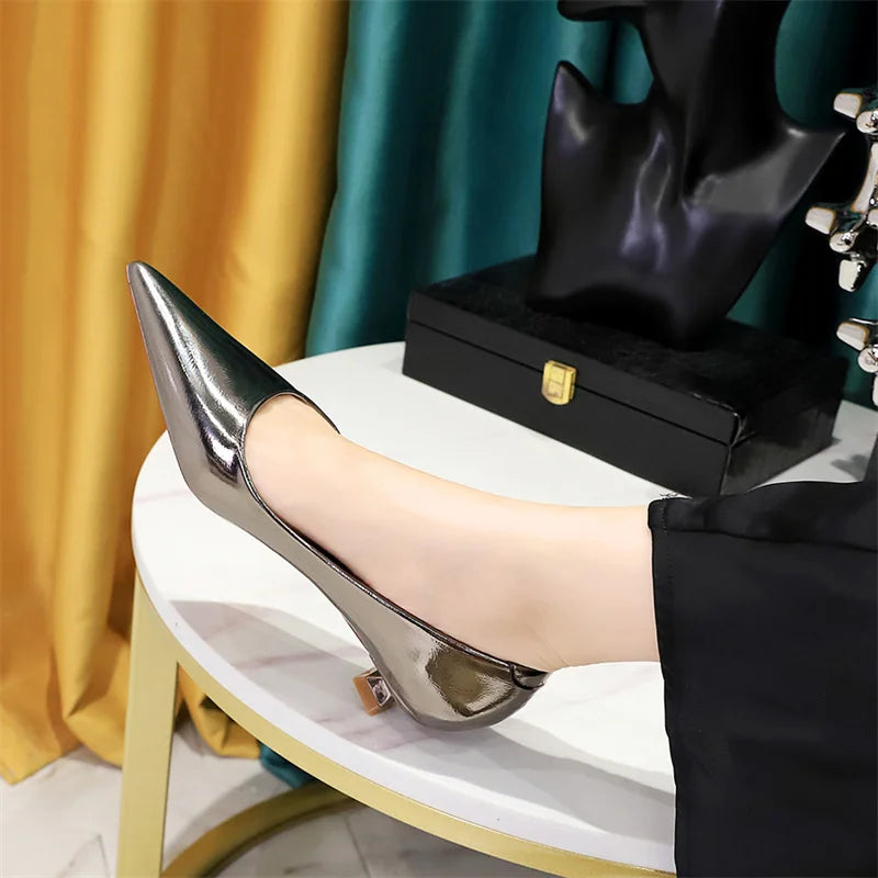 Shallow Mouth Pointed Toe Thin Low Heel Shoes Gold Comfortable Simple Professional Single Shoes