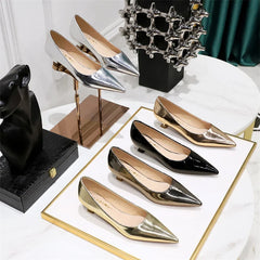 Shallow Mouth Pointed Toe Thin Low Heel Shoes Gold Comfortable Simple Professional Single Shoes