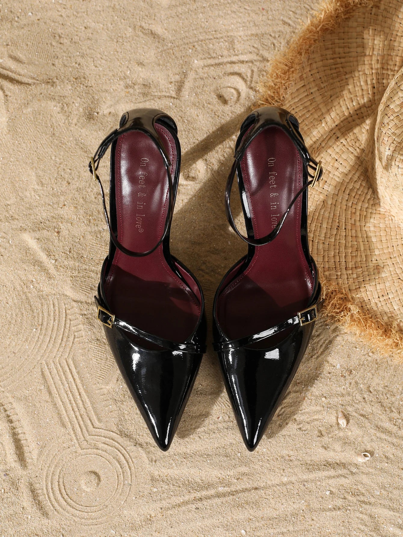 Sandals Buckle Design Elegant Pointed-Toe High Heels Banquet Open-Back Slip-Ons