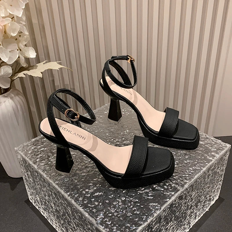 Thick Sole Ankle Strap High Heel Waterproof Platform Shoes Pink Sandals 9cm