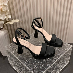 Thick Sole Ankle Strap High Heel Waterproof Platform Shoes Pink Sandals 9cm