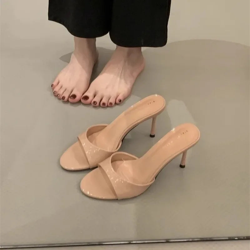 BrSlipper Open Toe Slip on Slides Elegant Thin High Heel Dress Pumps Slides