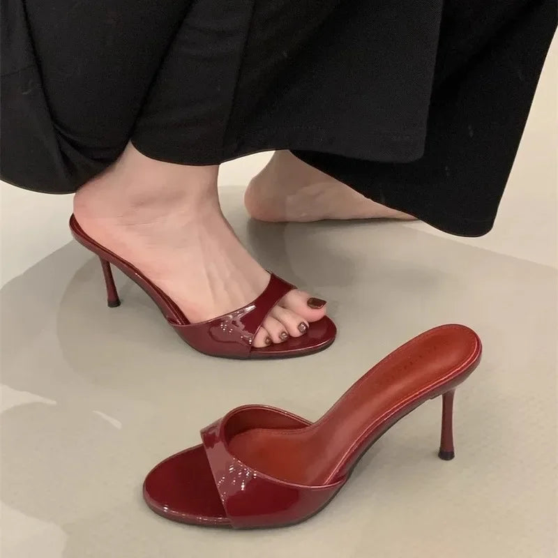 BrSlipper Open Toe Slip on Slides Elegant Thin High Heel Dress Pumps Slides