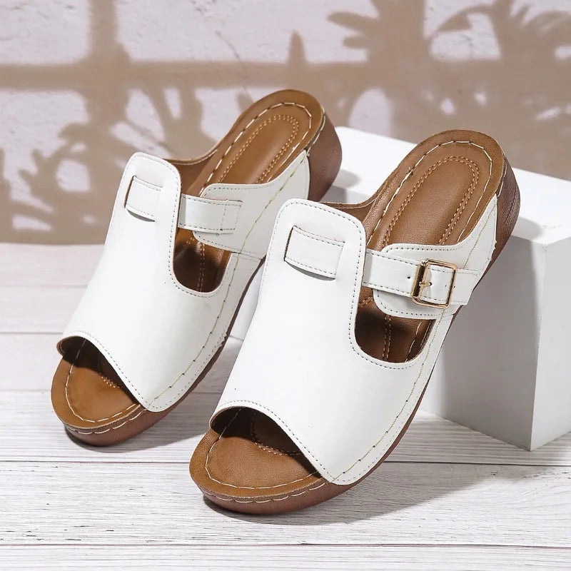 Wedge Sandals Round Head Buckle Open Toe Sandals Vintage Casual Comfortable Female Platform Retro Shoes