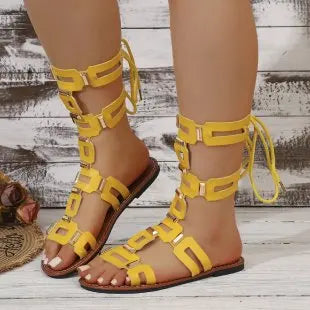 Fashionable Flat Sandals with Back Lace-up Designer Sandals Sexy Open Toe Roman Style Casual Boots 36-43