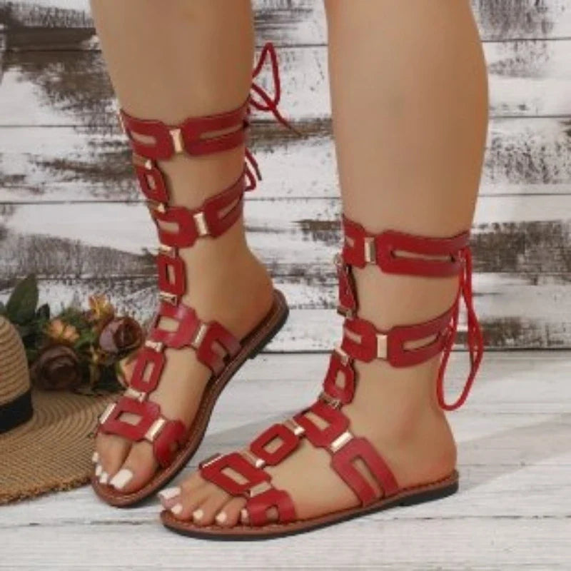 Fashionable Flat Sandals with Back Lace-up Designer Sandals Sexy Open Toe Roman Style Casual Boots 36-43