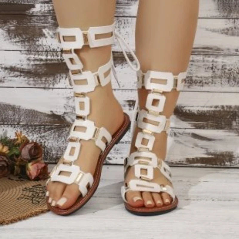 Fashionable Flat Sandals with Back Lace-up Designer Sandals Sexy Open Toe Roman Style Casual Boots 36-43