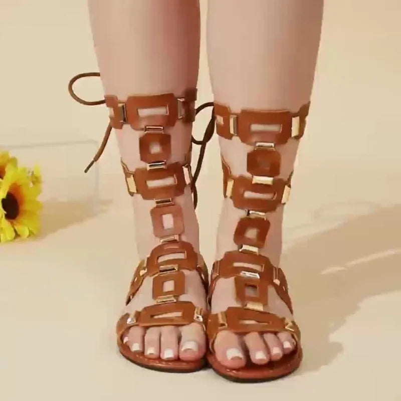 Fashionable Flat Sandals with Back Lace-up Designer Sandals Sexy Open Toe Roman Style Casual Boots 36-43