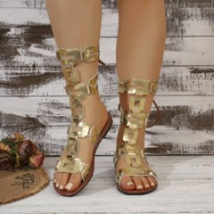 Fashionable Flat Sandals with Back Lace-up Designer Sandals Sexy Open Toe Roman Style Casual Boots 36-43