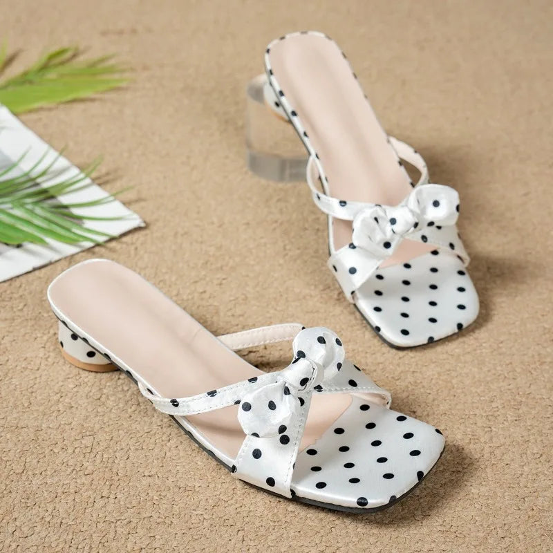 Style Slippers Platform Heels Best Street Style Square-Toe Open-Toe Bowknot Sandals Size 42