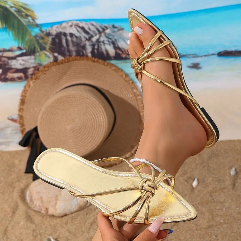 Pointed Head Slippers Low Heel Waterproof Slipper Casual Style Beach Slippers