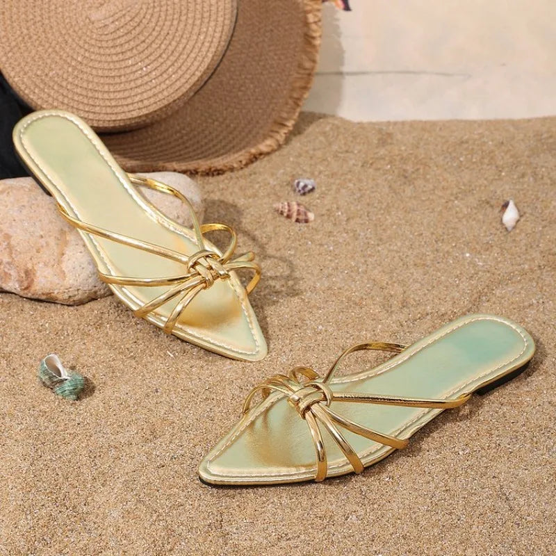 Pointed Head Slippers Low Heel Waterproof Slipper Casual Style Beach Slippers