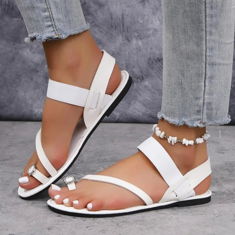 Sandals Flat Heels Clip-toe Casual Rome Sandals Ankle Buckle Strap Female Beach Shoes