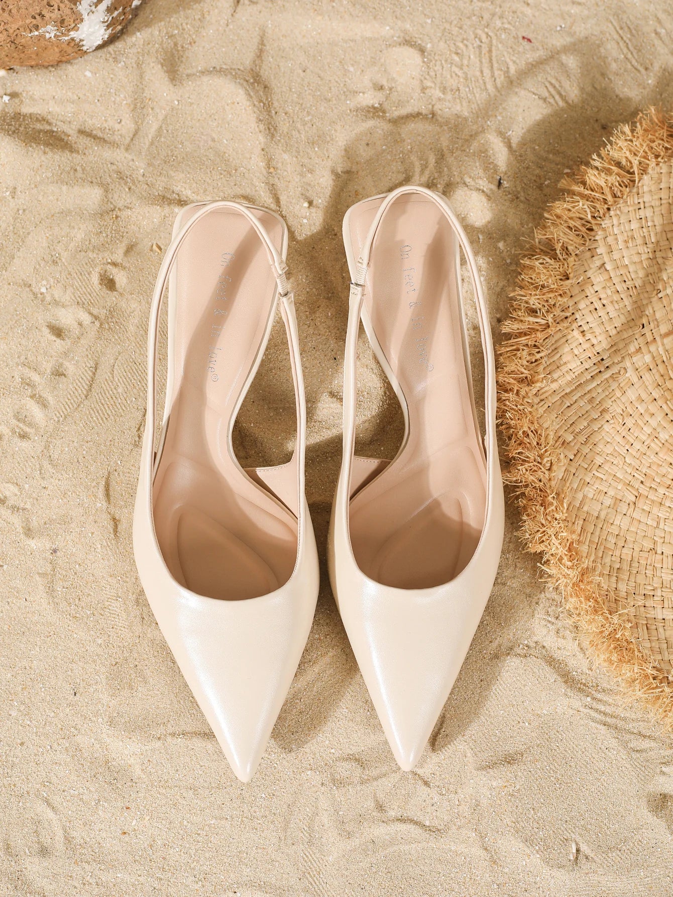 Nude Patent Leather Slingback Heels Pointed Toe Block Heel Closed Toe Pumps Office Wedding Bridesmaid Daily