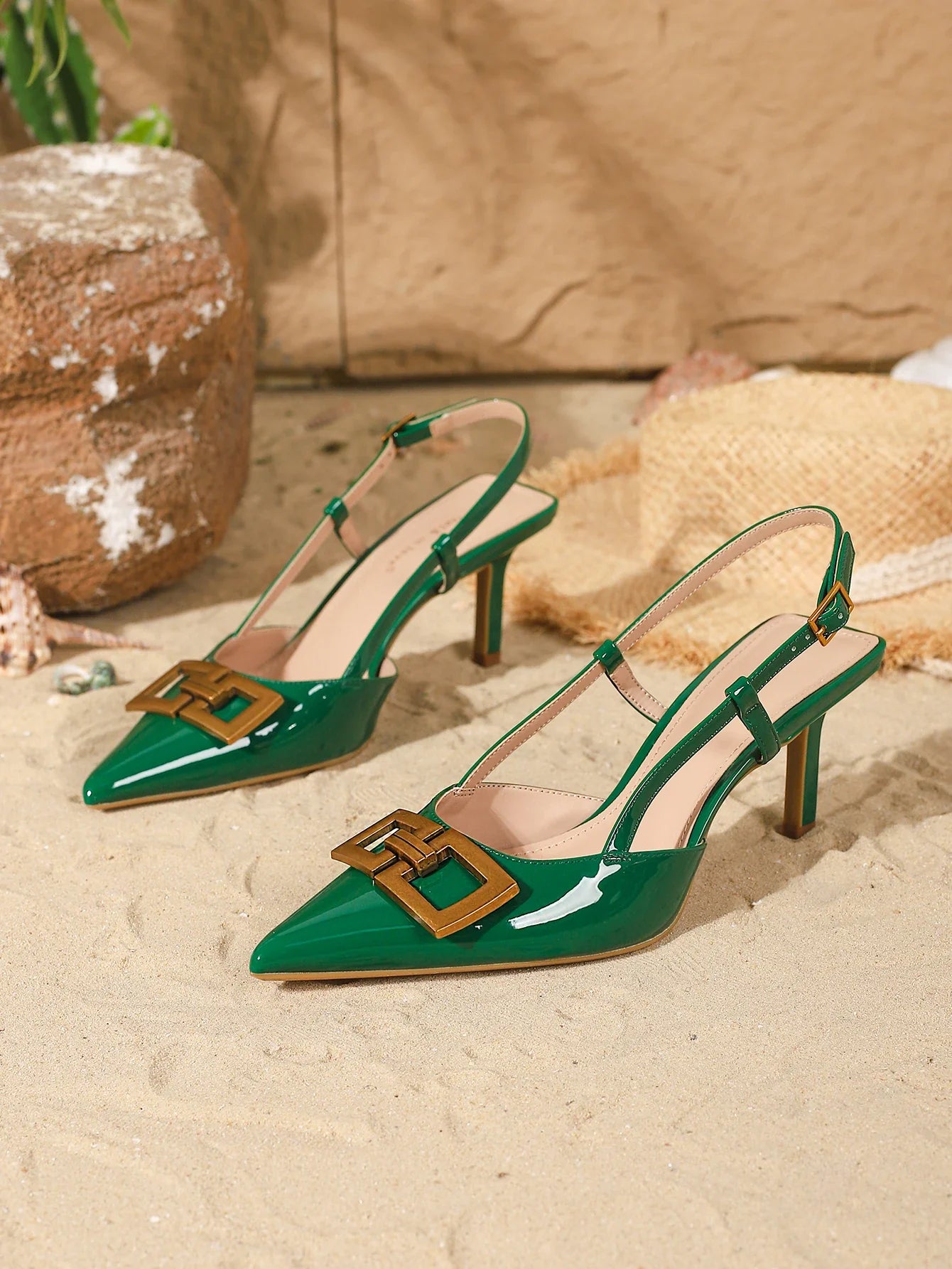 Sandals Buckle Design Elegant Pointed-Toe High Heels Banquet Open-Back Heels