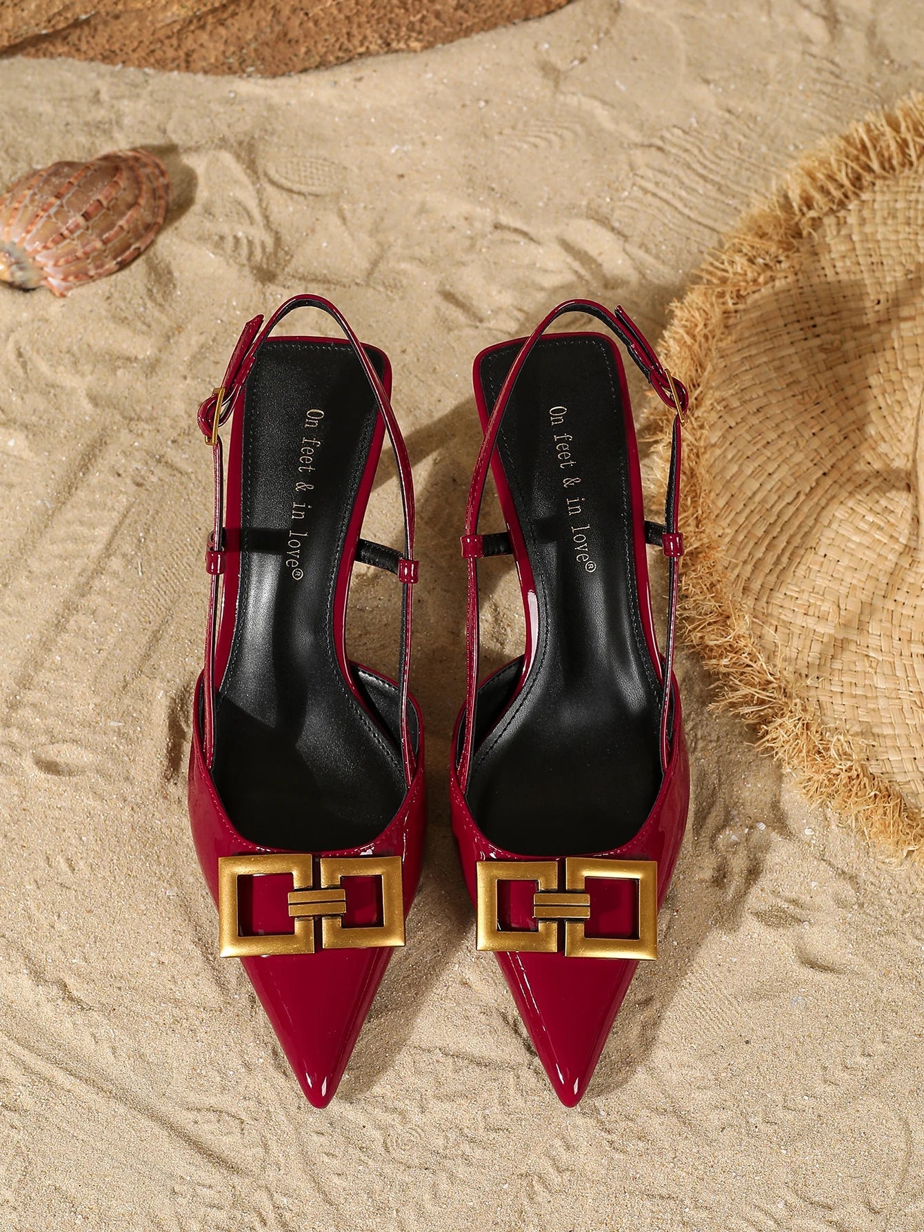 Sandals Buckle Design Elegant Pointed-Toe High Heels Banquet Open-Back Heels