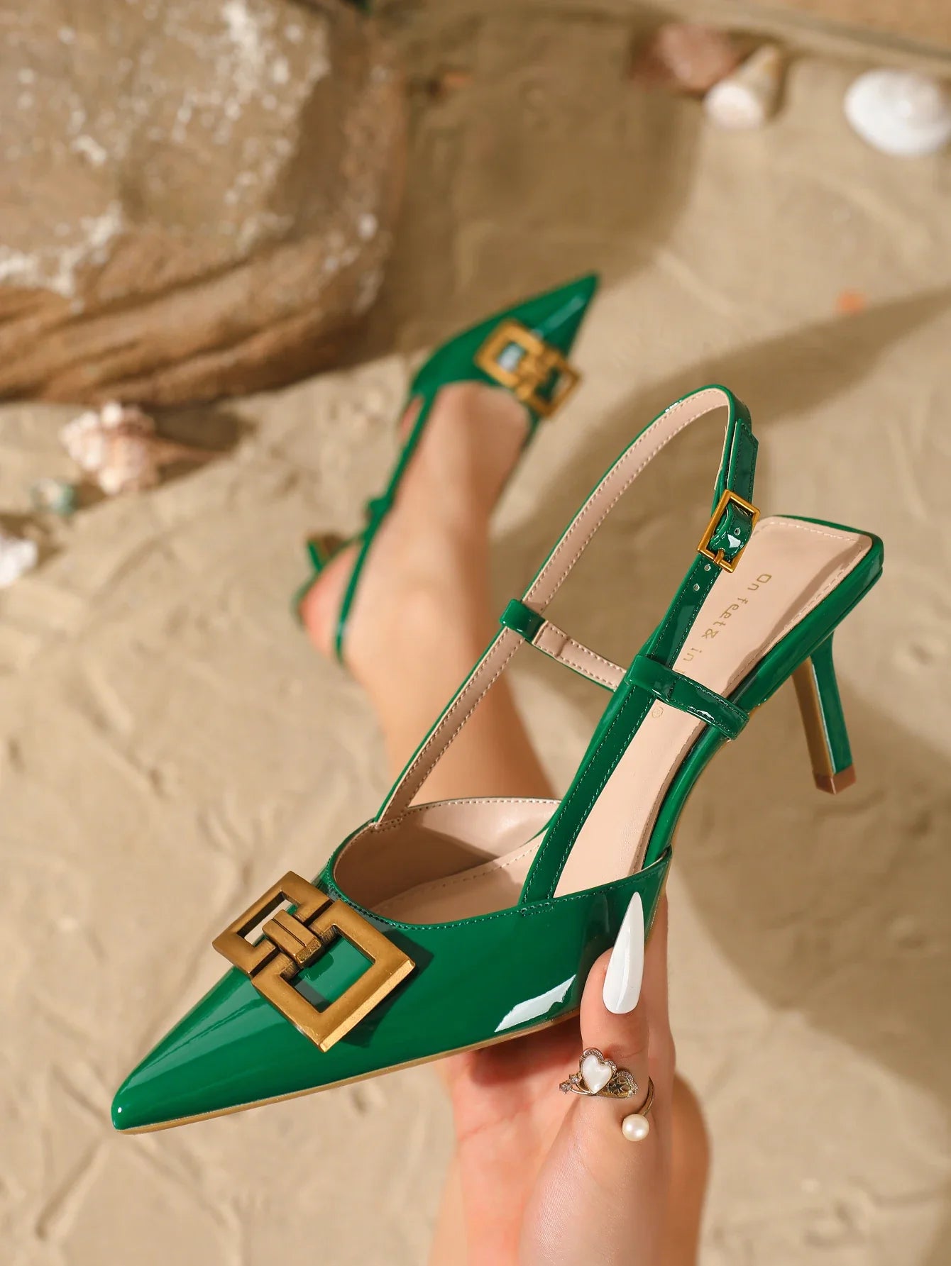 Sandals Buckle Design Elegant Pointed-Toe High Heels Banquet Open-Back Heels