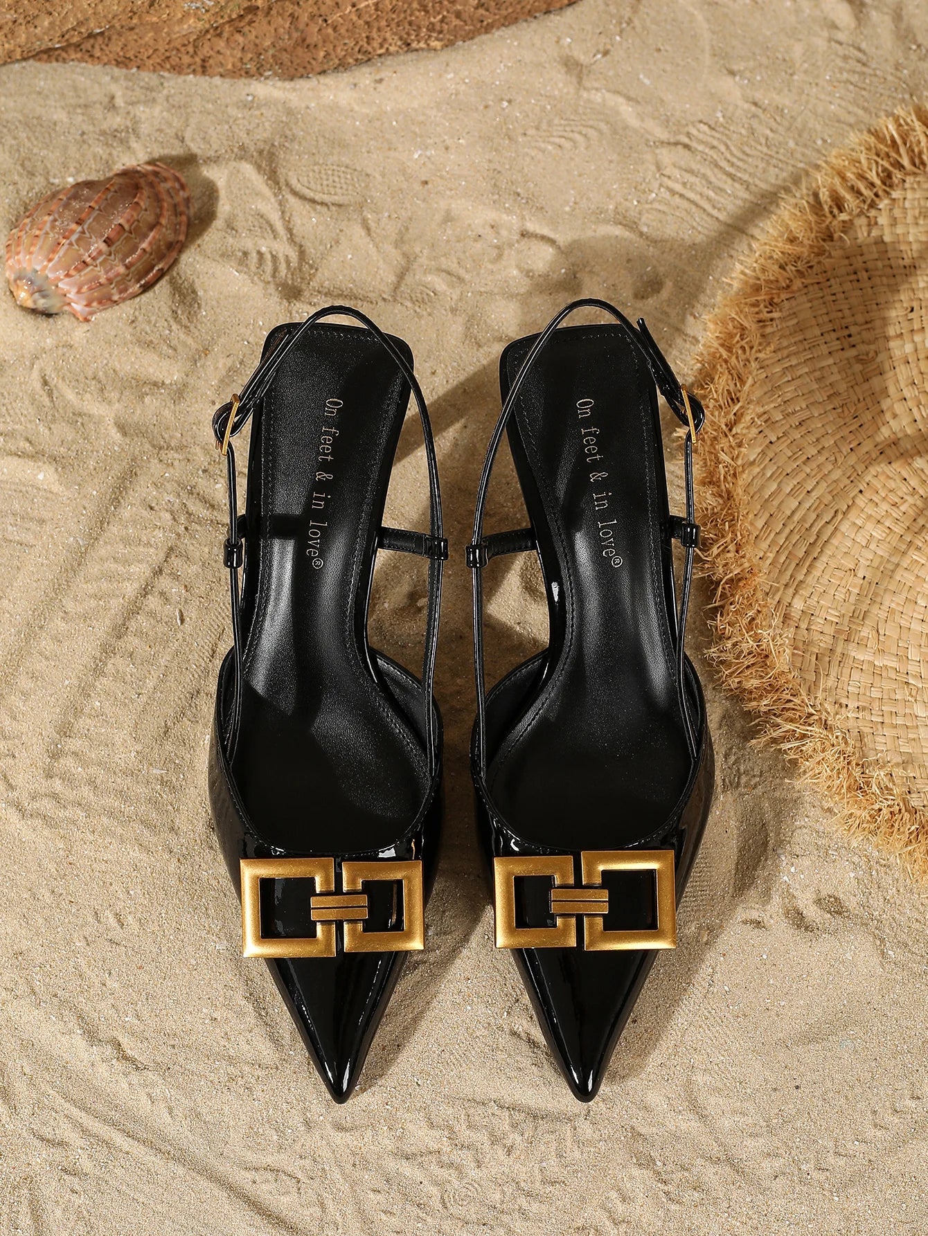 Sandals Buckle Design Elegant Pointed-Toe High Heels Banquet Open-Back Heels
