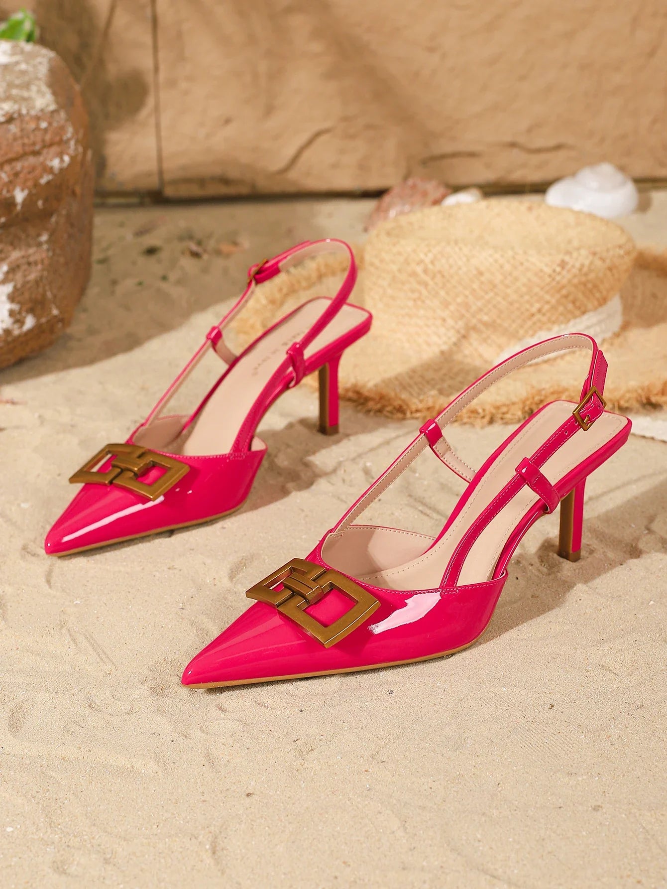 Sandals Buckle Design Elegant Pointed-Toe High Heels Banquet Open-Back Heels