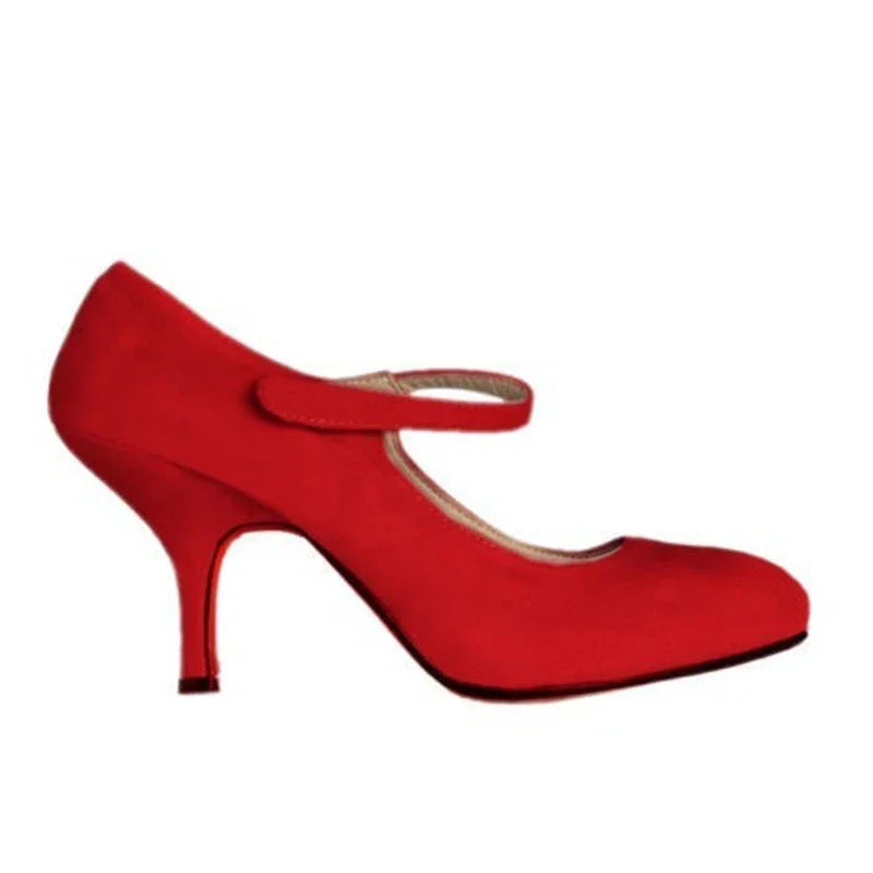 High Heels Round Toes Pumps Mujer Buckle Solid Black Shoes  PU Leather Wedding Shoes Femme