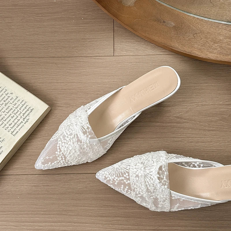 Style Elegant French Net Silk Lace Head-Toe Slippers