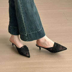 Style Elegant French Net Silk Lace Head-Toe Slippers