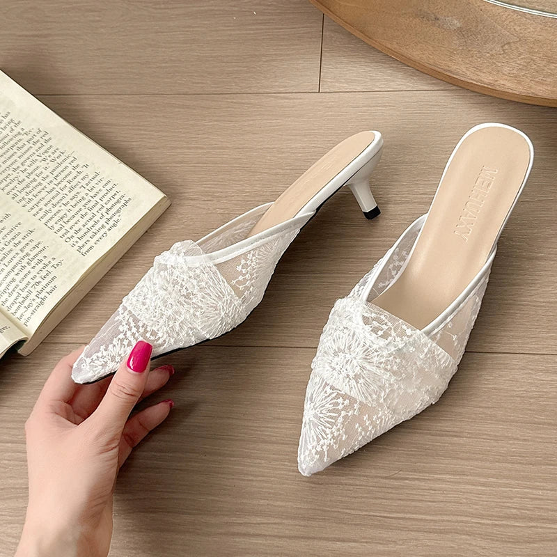 Style Elegant French Net Silk Lace Head-Toe Slippers