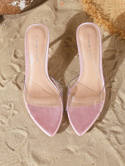 Stylish Elegant Transparent TPU Single Strap Low-Cut Open Toe Stiletto Heel Mule Sandals