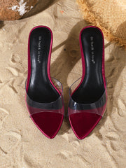 Stylish Elegant Transparent TPU Single Strap Low-Cut Open Toe Stiletto Heel Mule Sandals