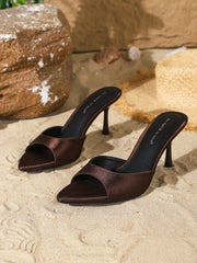 Wine Red Satin High Heel Mules