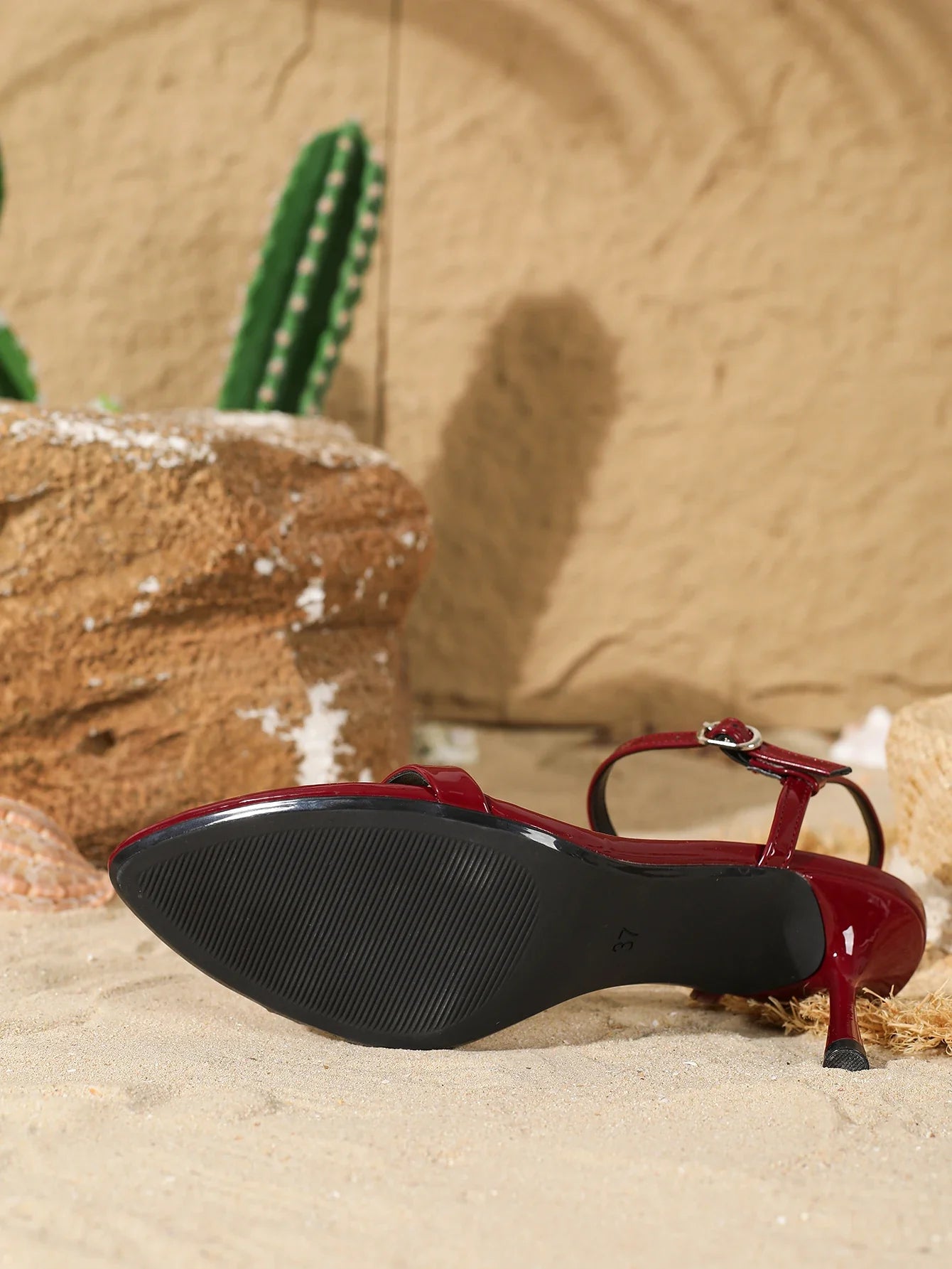 Burgundy Patent Leather Pointed Toe Heeled Sandals