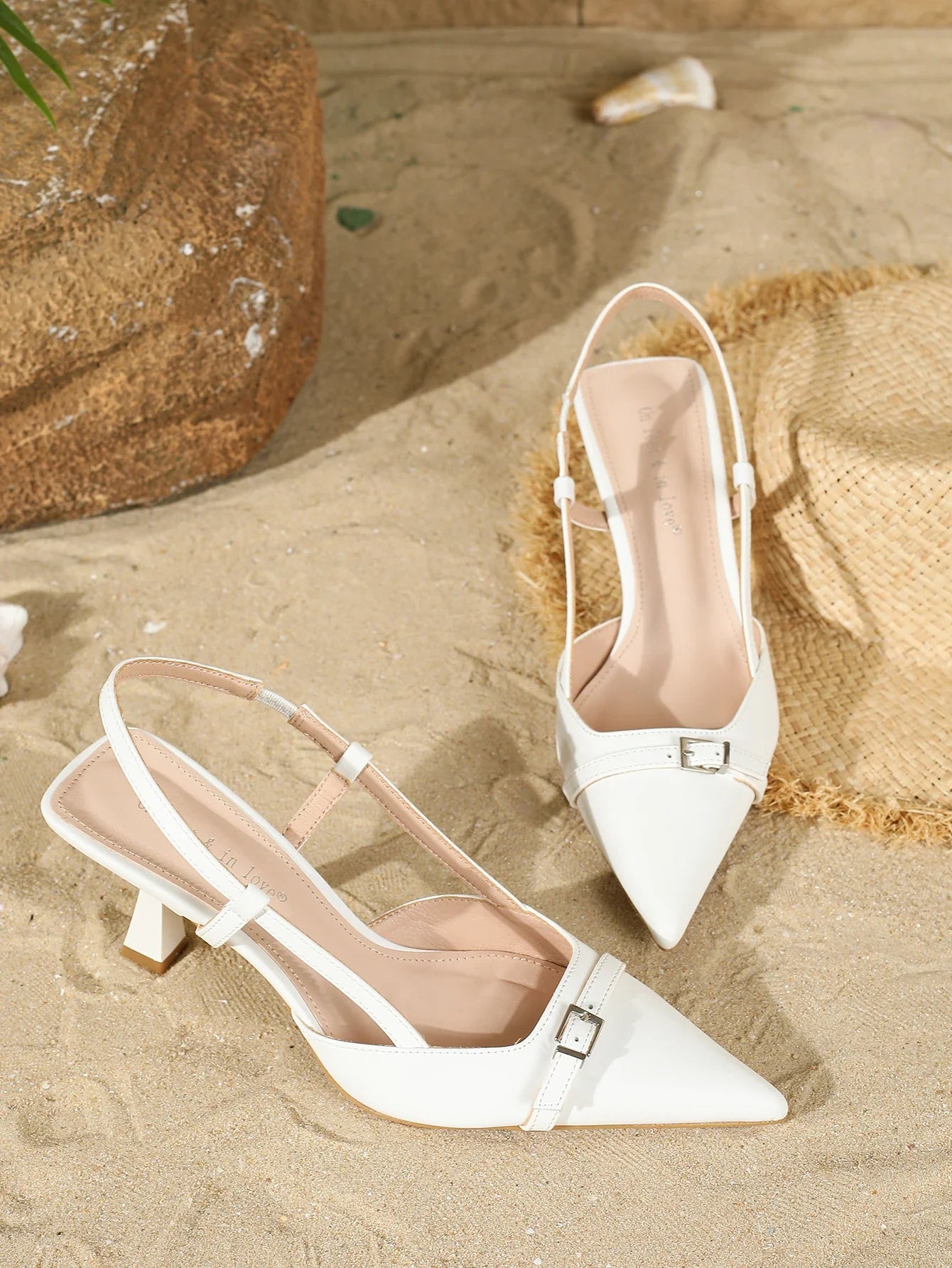 Pointed-Toe Slingback Low-Cut High Heels