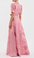 Cenobia Blush Pink Embossed Floral Maxi Dress