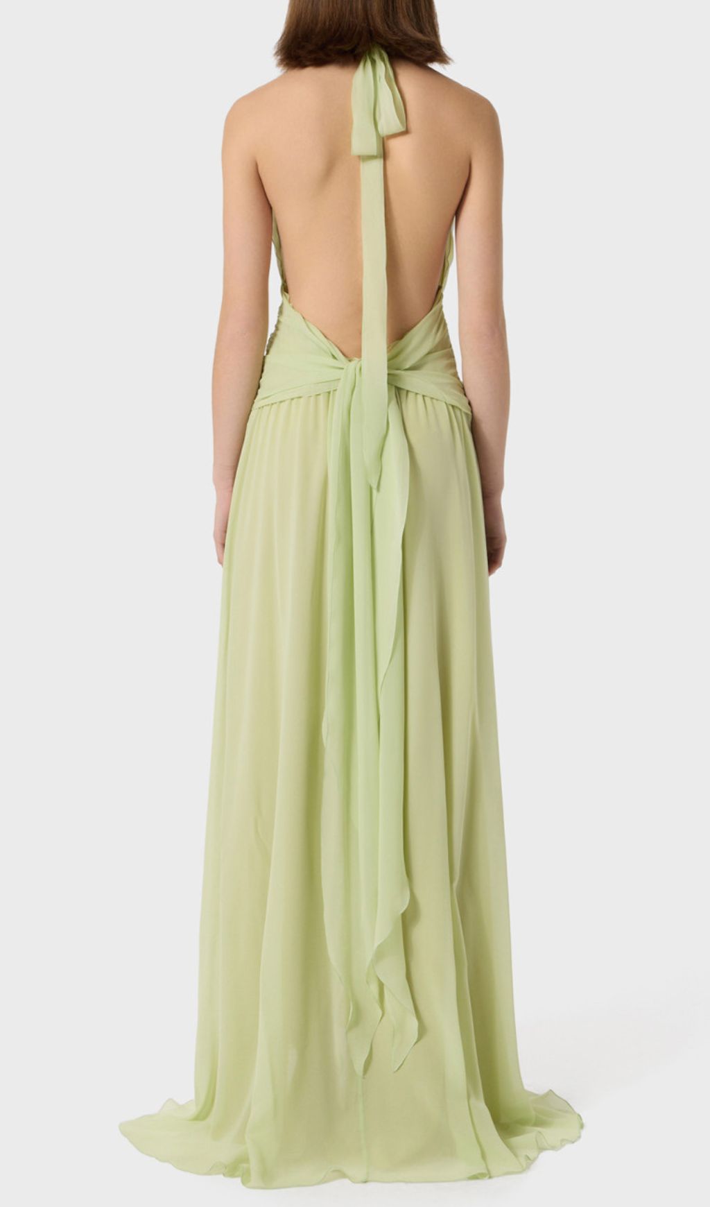 Florine Elegant Sage Green Halter Maxi Dress with Rose & Ruffles