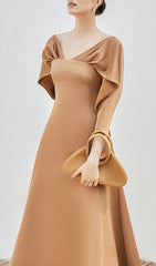 Bethan Draped V-Neck Midi Dress with Pockets