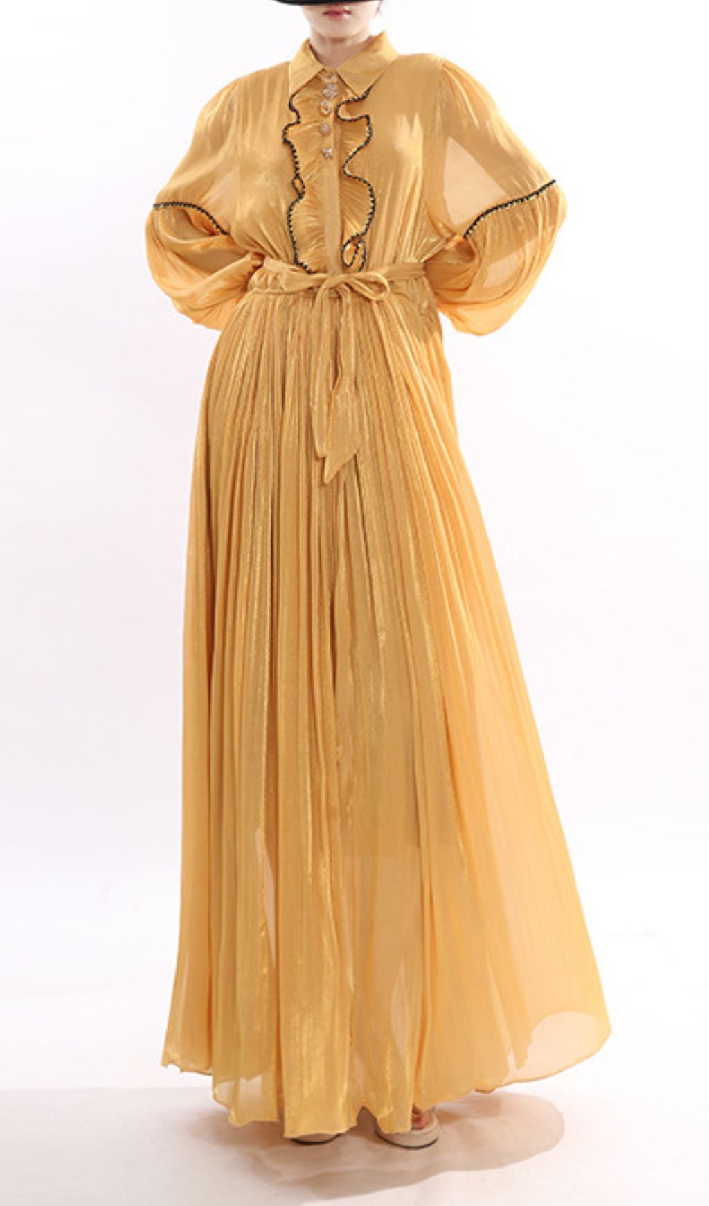 Jeseray Golden Yellow Pleated Maxi Dress