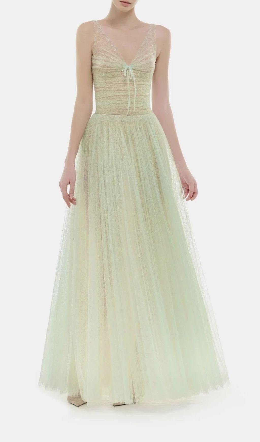 Josie Mint Green Sparkle V-Neck Mesh Maxi Gown