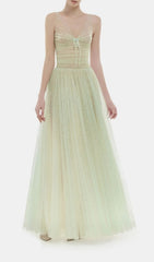 Josie Mint Green Sparkle V-Neck Mesh Maxi Gown