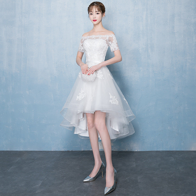Lovely White High Low Tulle Graduation Dress