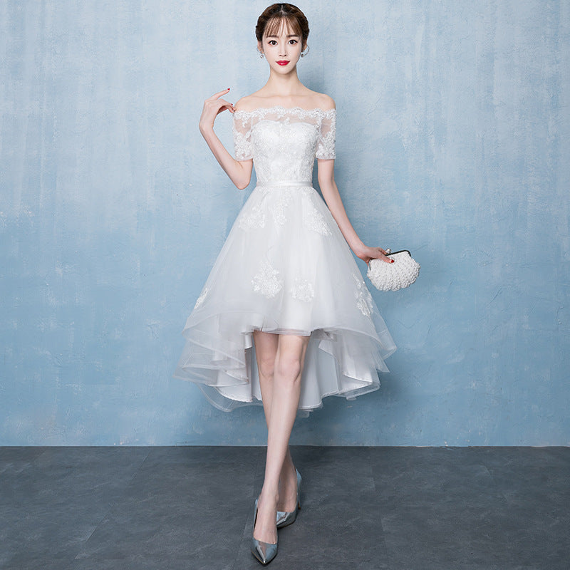 Lovely White High Low Tulle Graduation Dress