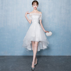 Lovely White High Low Tulle Graduation Dress