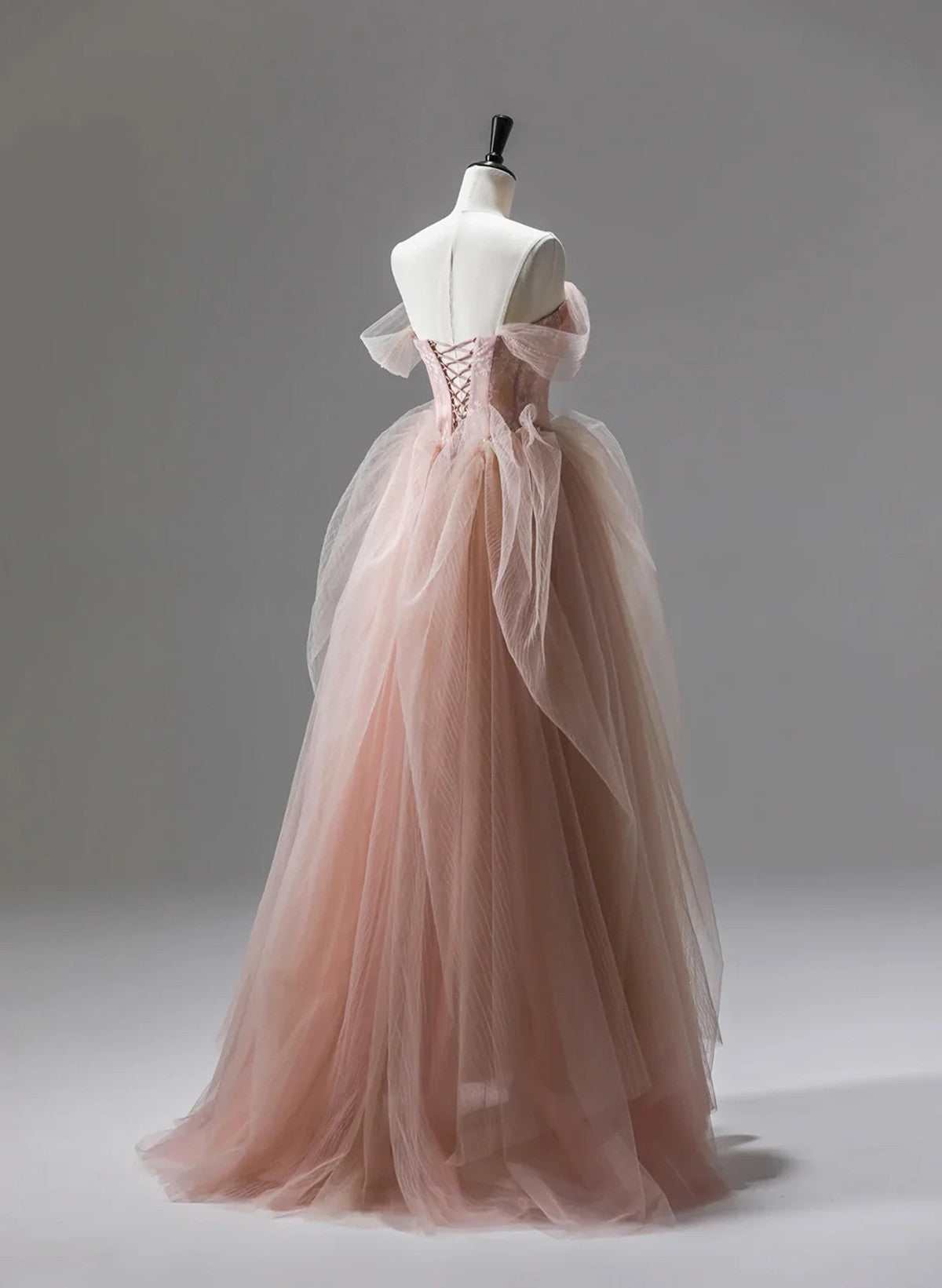 Vestido de fiesta largo de tul rosa con cuentas y vestido de graduación 