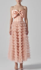 Doba Bow Tiered Tulle Maxi Dress