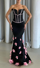 Eri Black Enchantress Strapless 3D Floral Gown