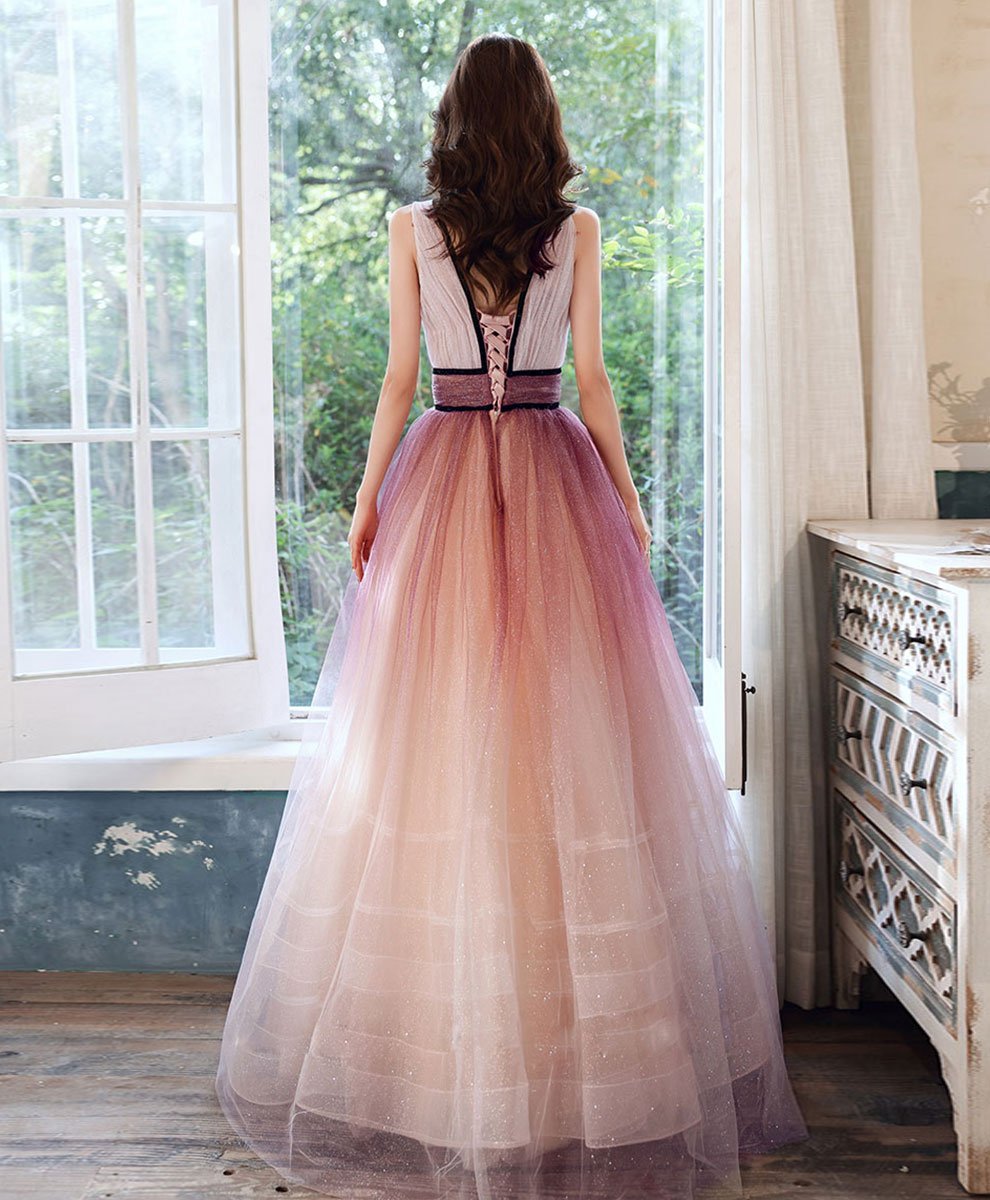 Beautiful Tulle Gradient V-neckline Long Party Dress