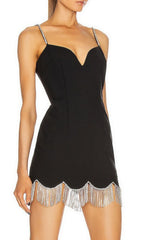 Dazzling Black Rhinestone Fringe Mini Dress