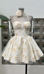 Ewelina Shimmering Floral Halter Mini Dress