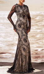 Chakra Black Floral Lace Maxi Dress